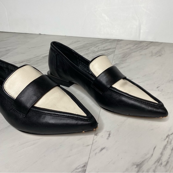 Vince Camuto Calentha Black White Leather Pointy Toe Loafer 5 1/2 M - Picture 10 of 15